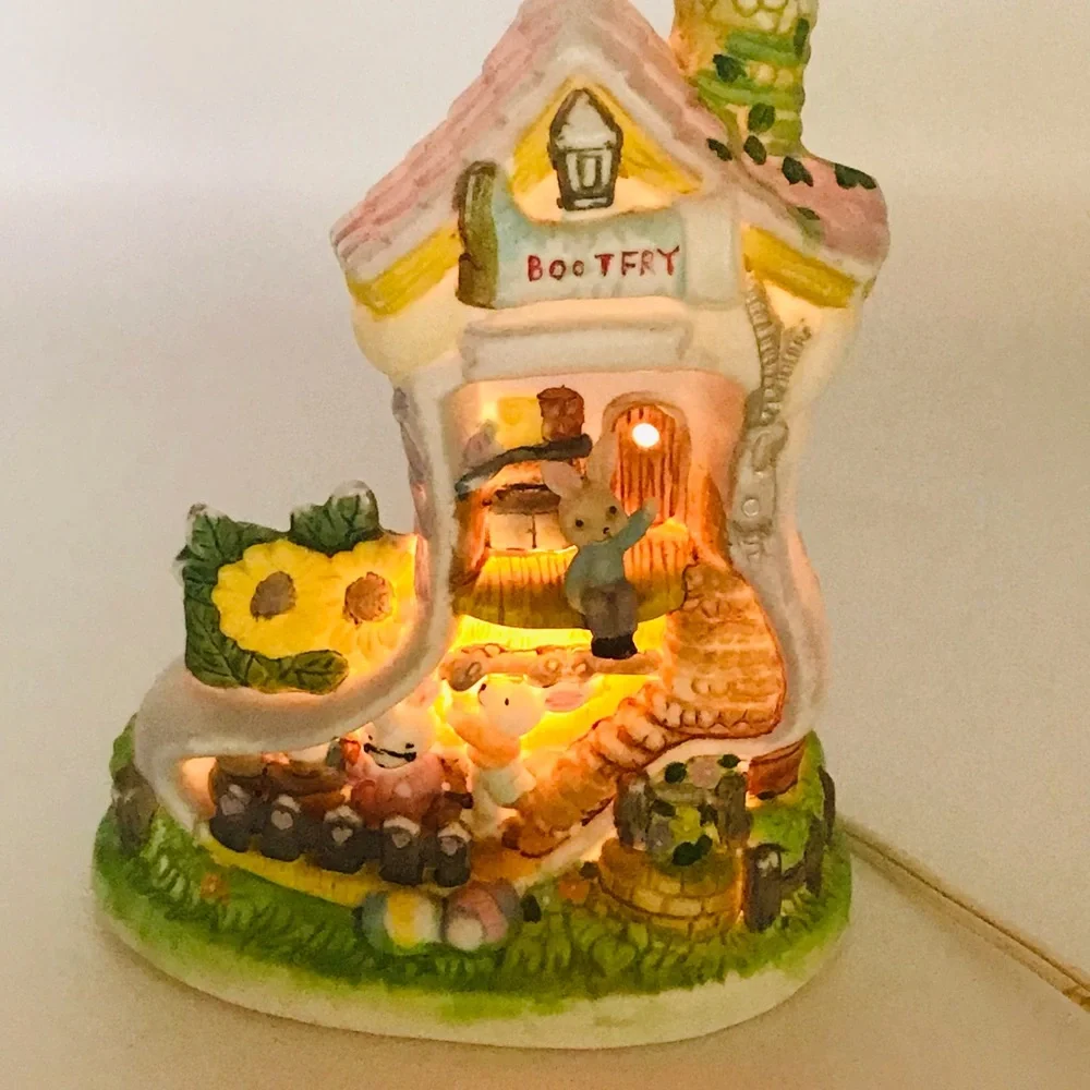 Vintage Bunny hand painted porcelain lighted Bootfry house shoe figurine.